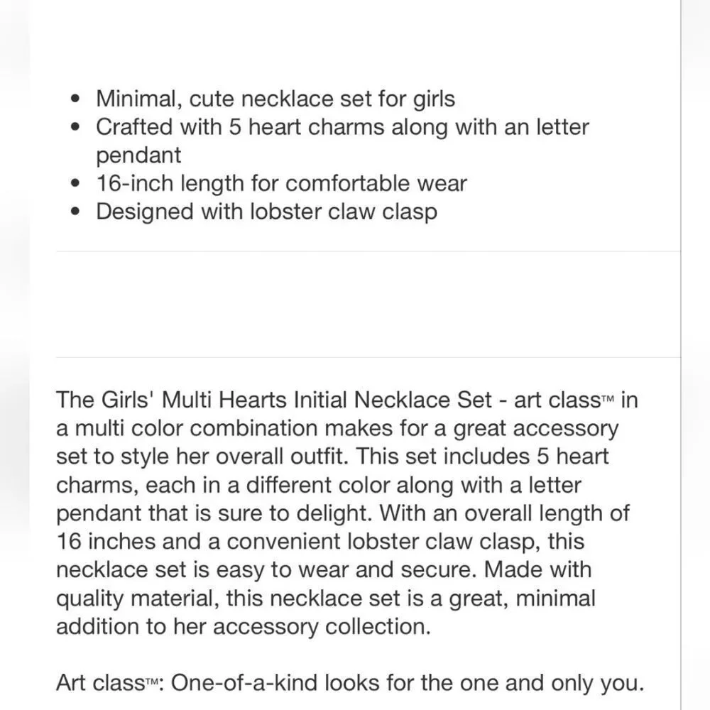 🆕️📿Art Class 3 Piece Gold Tone Heart Initial 